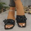 Foreign Trade Large Size Bow Flat Slipper Women Wear European and American Square Toe Comfortable Beach Shoes in Summer