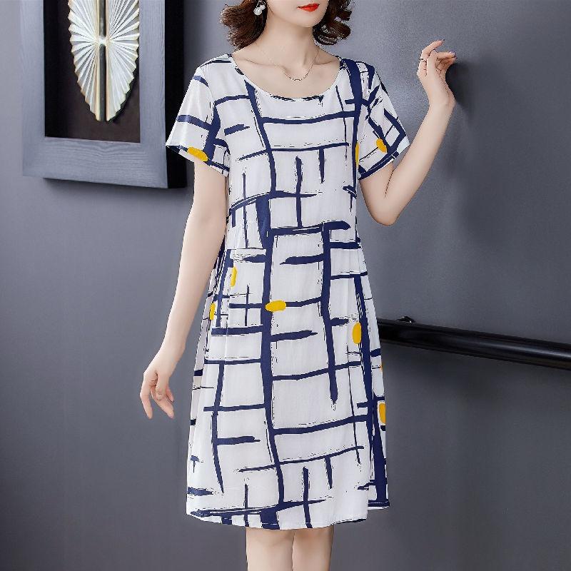 Oversized Women Midi Dress Summer Short Sleeve Print Chic Loose Pullover Robe Female Koreon Fashion Casual Vintage Dresses 2025