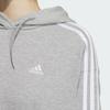 adidas College Style Striped Logo Embroidered Loose Fit Drop Shoulder Long Sleeve Drawstring Hoodie Women Hoodies Gray JF1407