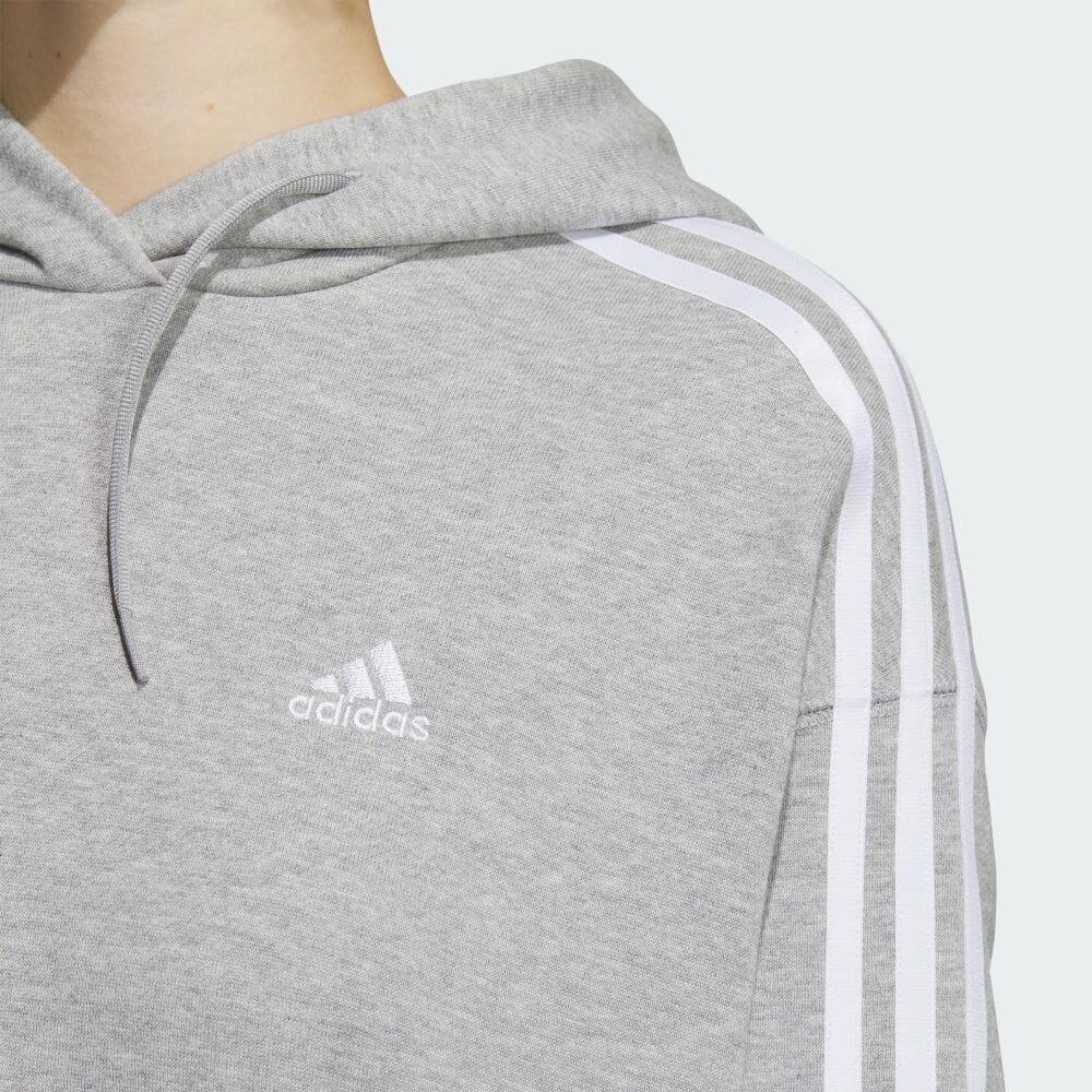 adidas College Style Striped Logo Embroidered Loose Fit Drop Shoulder Long Sleeve Drawstring Hoodie Women Hoodies Gray JF1407