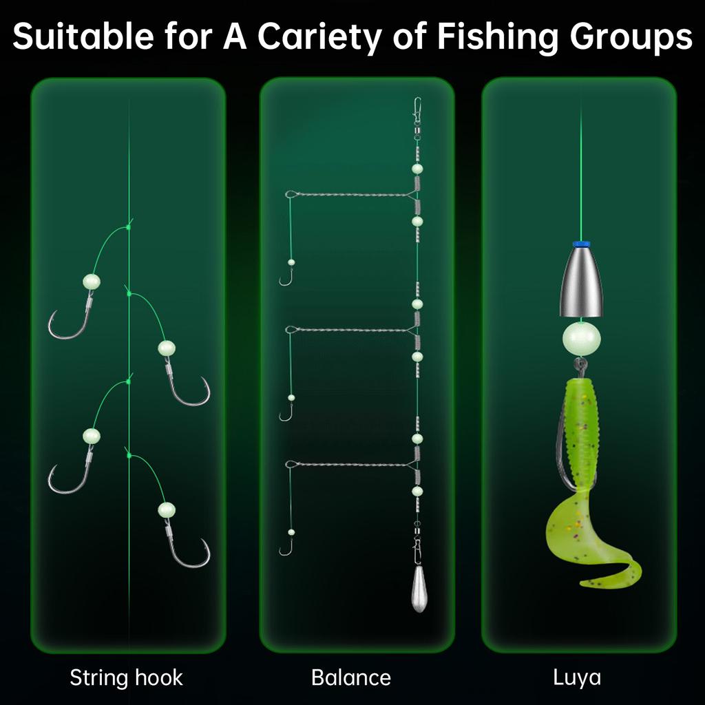 Fishing Beads,632 pcs Round Luminous Glow Rubber Soft Fishing Beads with Plastic Box, Multiple Sizes Sea Fishing Tackles