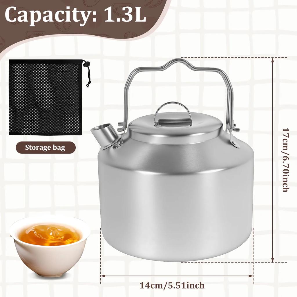 Campingkessel mit Doppelgriff Edelstahl Kurzes Auslaufdesign Tragbare Camp Tee-Kaffeekanne für Reise Outdoor-Aktivität