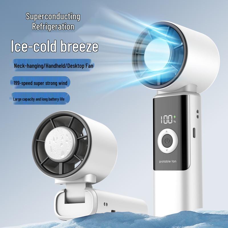 2026 USB Rechargeable Foldable Handheld Ice Pack Fan with Digital Display 3600mAh