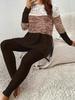 1116 New Casual Fashion Long Sleeve Crew Neck T-Shirt Yoga Pants Set