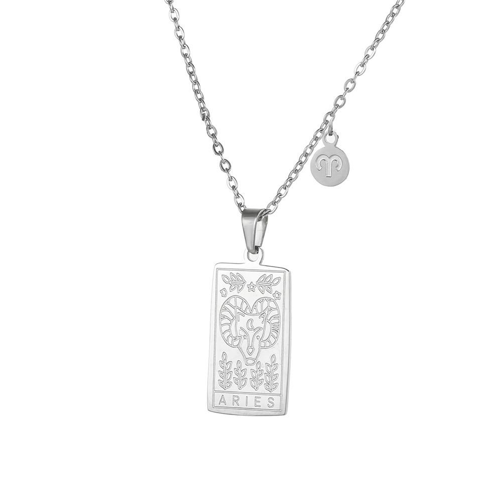 

Twelve Constellations Tarot Card Stainless Steel Necklace with Fade-Resistant Pendant Stainless Steel Titanium