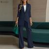ZANZEA Women Long Sleeve Cardigan Blouse and Pants Casual Two Piece Suit Sets