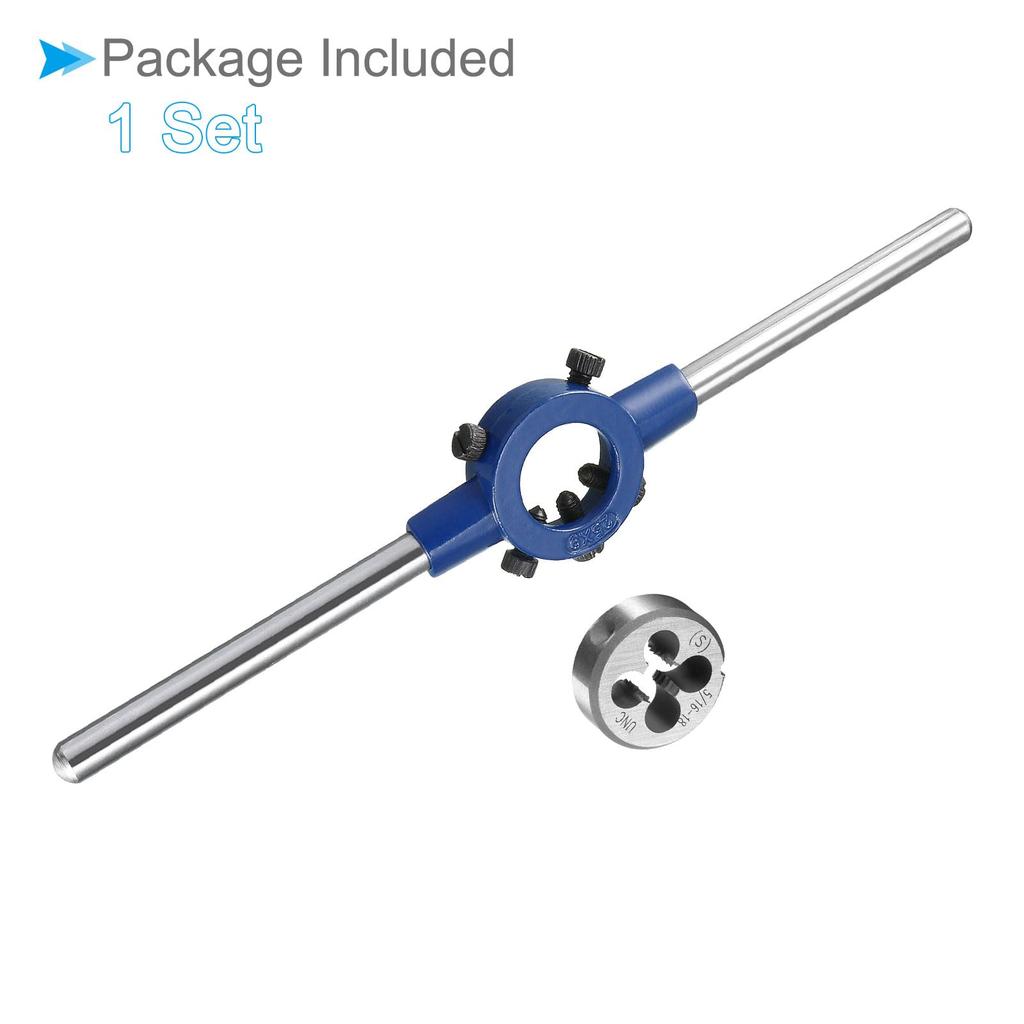 CoCud Die Stock Handle Set, 5/16-18 UNC Thread Die and Fits 16mm-25mm Outer Diameter M7-M8 Die Wrench Tool Kit, for Thread Cutting and Repair, 1 Set