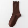 Ladies Spring and Autumn Solid Color Fungus Lace Boneless Medium Tube Pile Cotton Socks