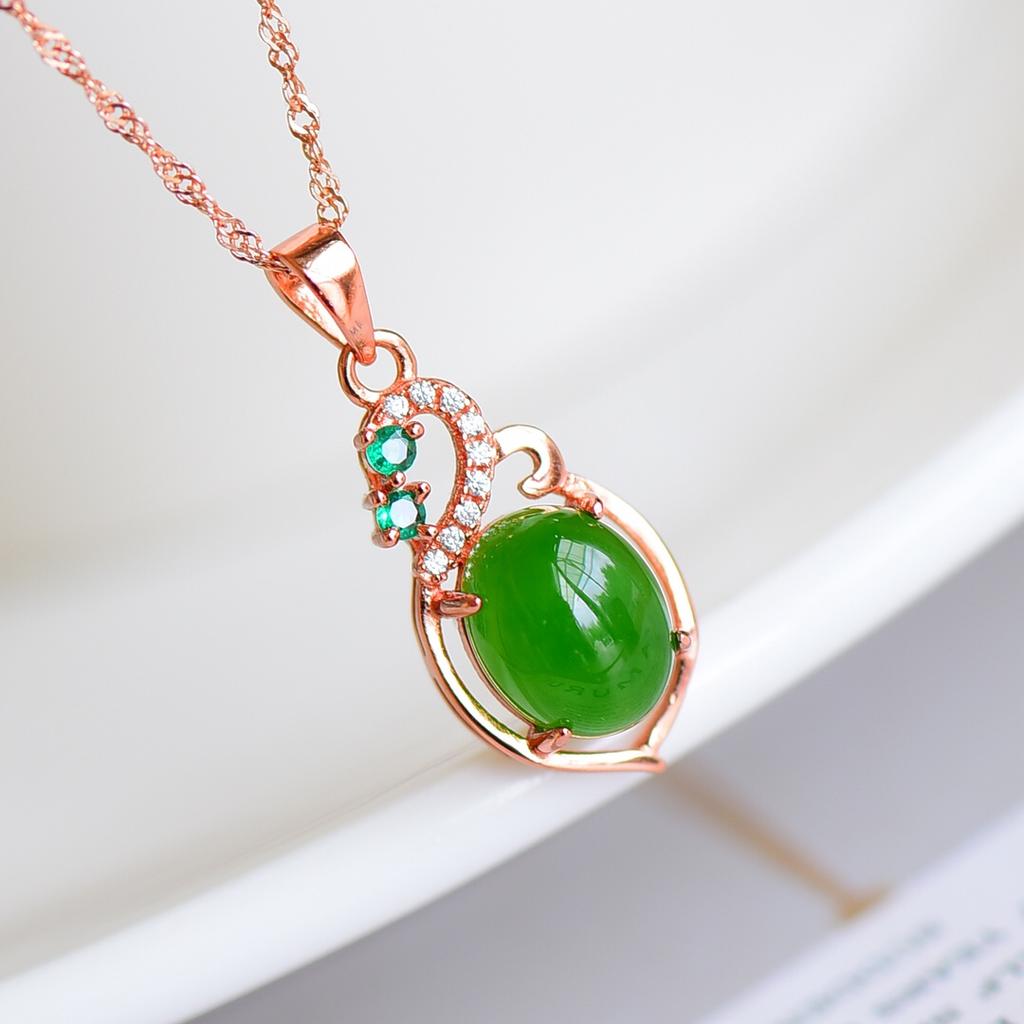 Hotan Jade S925 Silver Inlaid Egg Face Pendant for Women