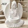 Mini Indoor Flower Pot 3D Printed Sitting Angel Figurine with Bowl, White Statue Tabletop European Style Home Decor Ornament, Multi-Purpose Holder for