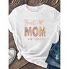 Women Best Mom Print T-Shirt New Round Neck Short Sleeve Soft Breathable Casual Elastic Machine-Washable Top