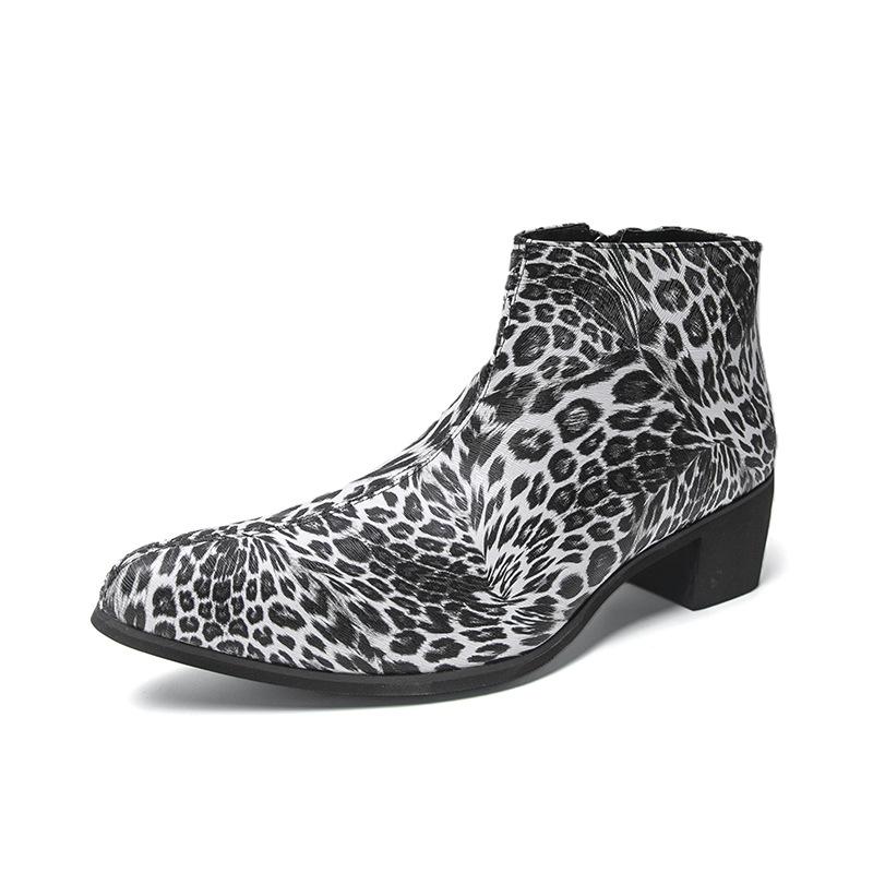 Large size leopard print Chelsea boots autumn and winter new short boots high top boots medium top leather shoes