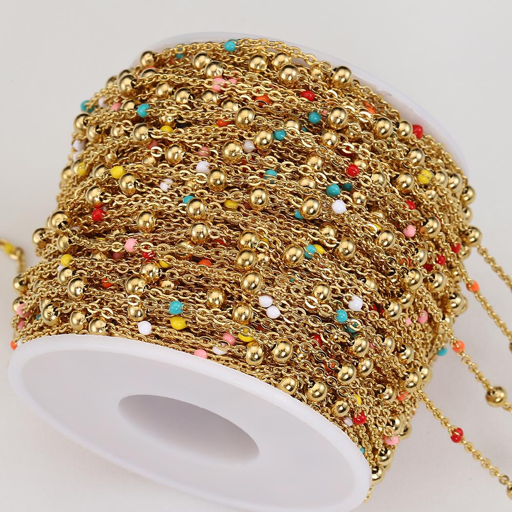 1Meter Stainless Steel Ball Chain Enamel Bead Chains for DIY Jewelry Making Gold Color Necklace Bracelet Supplies Wholesale
