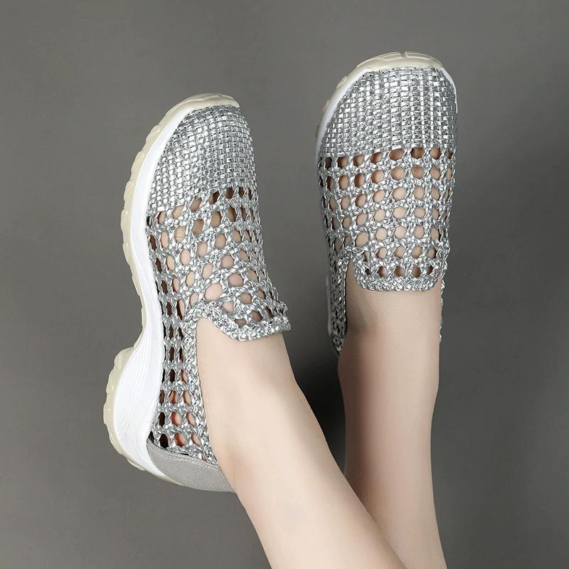 Fashion GKTINOO 2025 Summer Hollow Woven Breathable Shoes Women Sandals Thick Soled Wedges Genuine Leather Shoes Summer Platform Sandals