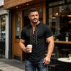 Men's Retro Casual Short Sleeve V-Neck Lace-Up Shirt