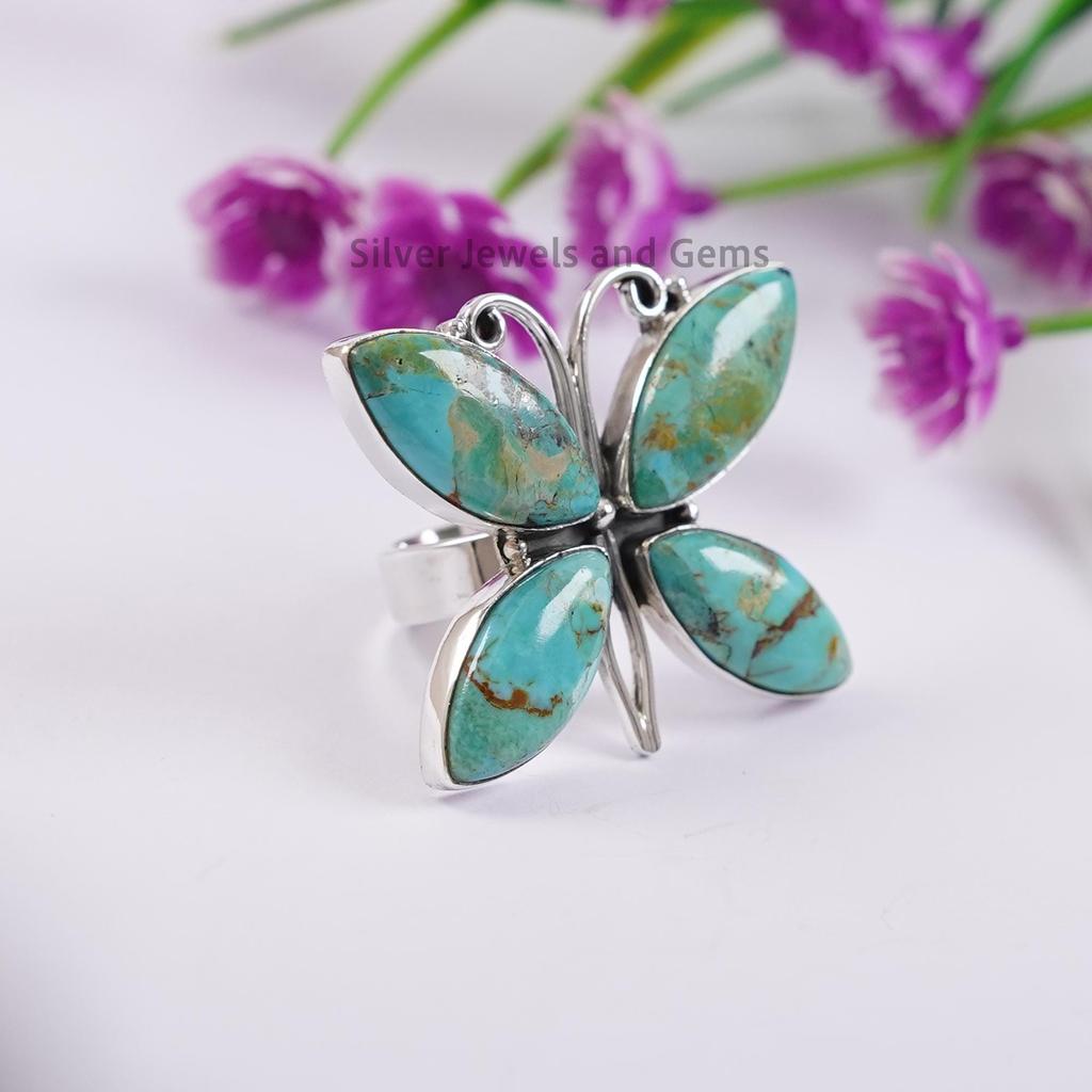 Butterfly Ring, Natural Arizona Turquoise Ring, Multi Stone Ring, 925 Sterling Silver Ring, Birthday Ring, Marquise Turquoise Ring