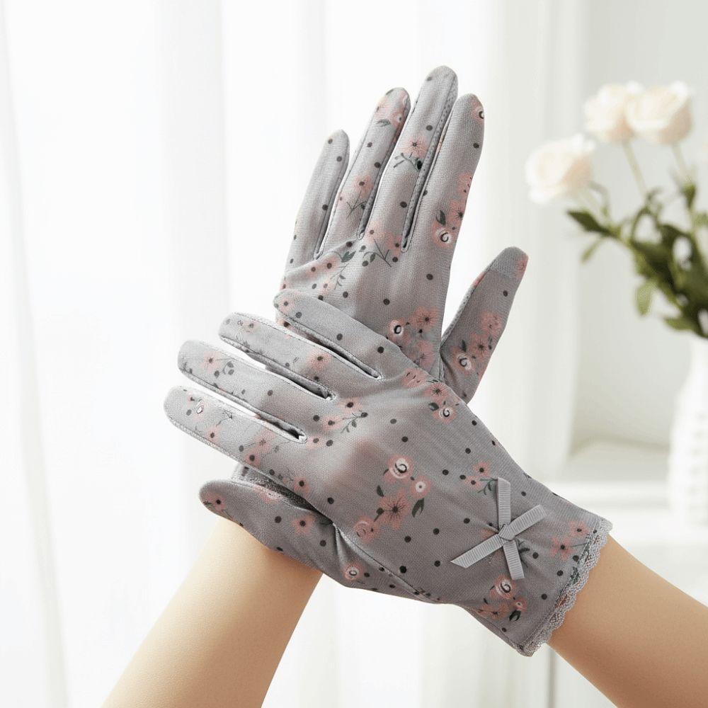 1 Pair Breathable Sunscreen Gloves Silicone Anti Slip Thin Lace Mesh Gloves Floral Printed Quick Dry Summer Driving Mittens