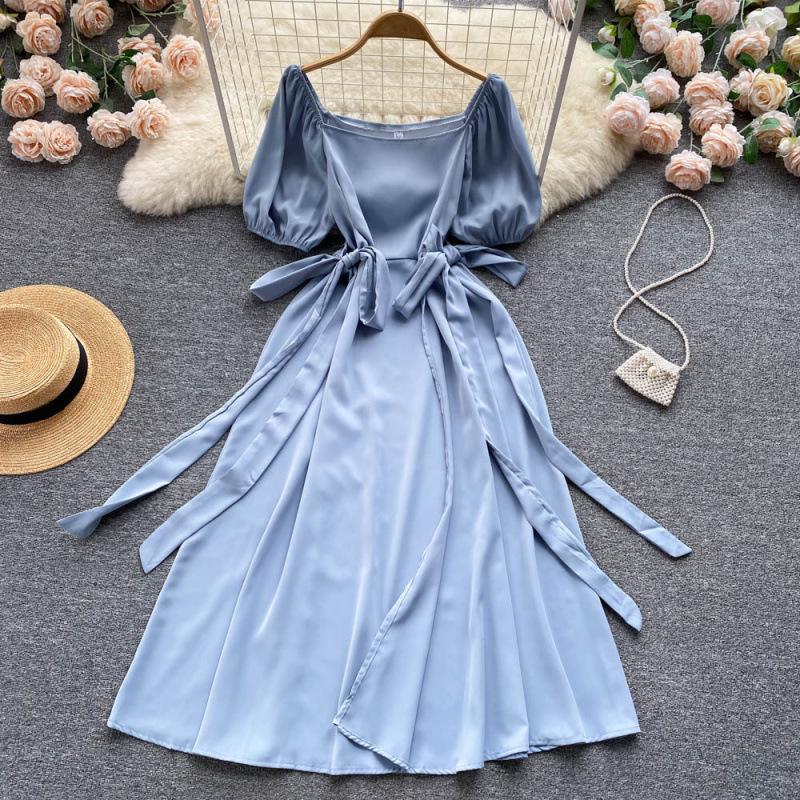 Chic French-Inspired A-Line Skirt with Lace-Up Bow and Waist-Cinching Design One Size