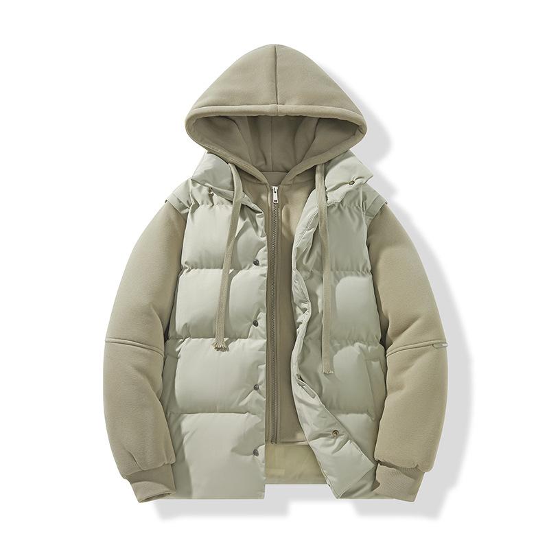 Fake Two-piece Cotton Jacket Men's Models Winter Loose Thickened Cotton Jacket Loose High-end Design Sense of Leisure Hooded Cotton Coat