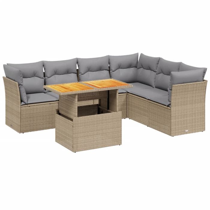 VidaXL Salon de Jardin avec Coussins 7 pcs, Canapés de Terrasse, Ensemble de Meubles de Patio, Mobilier d'Extérieur, Beige 3270849