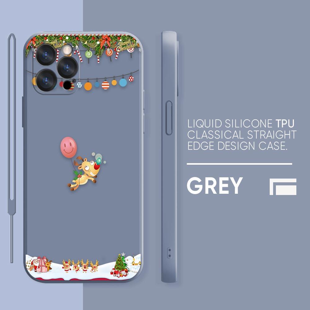 Merry Christmas Santa Claus Phone Case iPhone 11 12 13 14 Pro Max 7 8 Plus XR XS SE Straight Edge Liquid Silica Gel Shell Cover