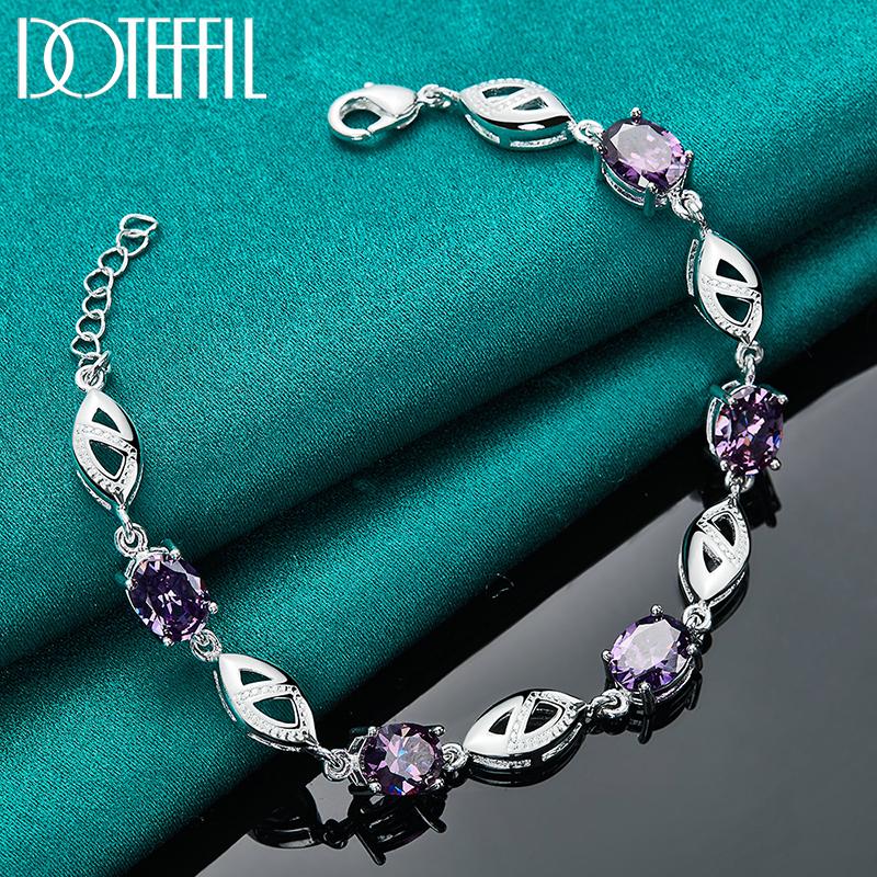 Purple AAA Zircon Silver Bracelet Women's Wedding Gift Fashion Jewelry
