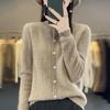 New Autumn and Winter Knitted Slimming Wheat Ear Fashionable Knitted Sweater for Women, Round-neck Long-sleeved Cardigan