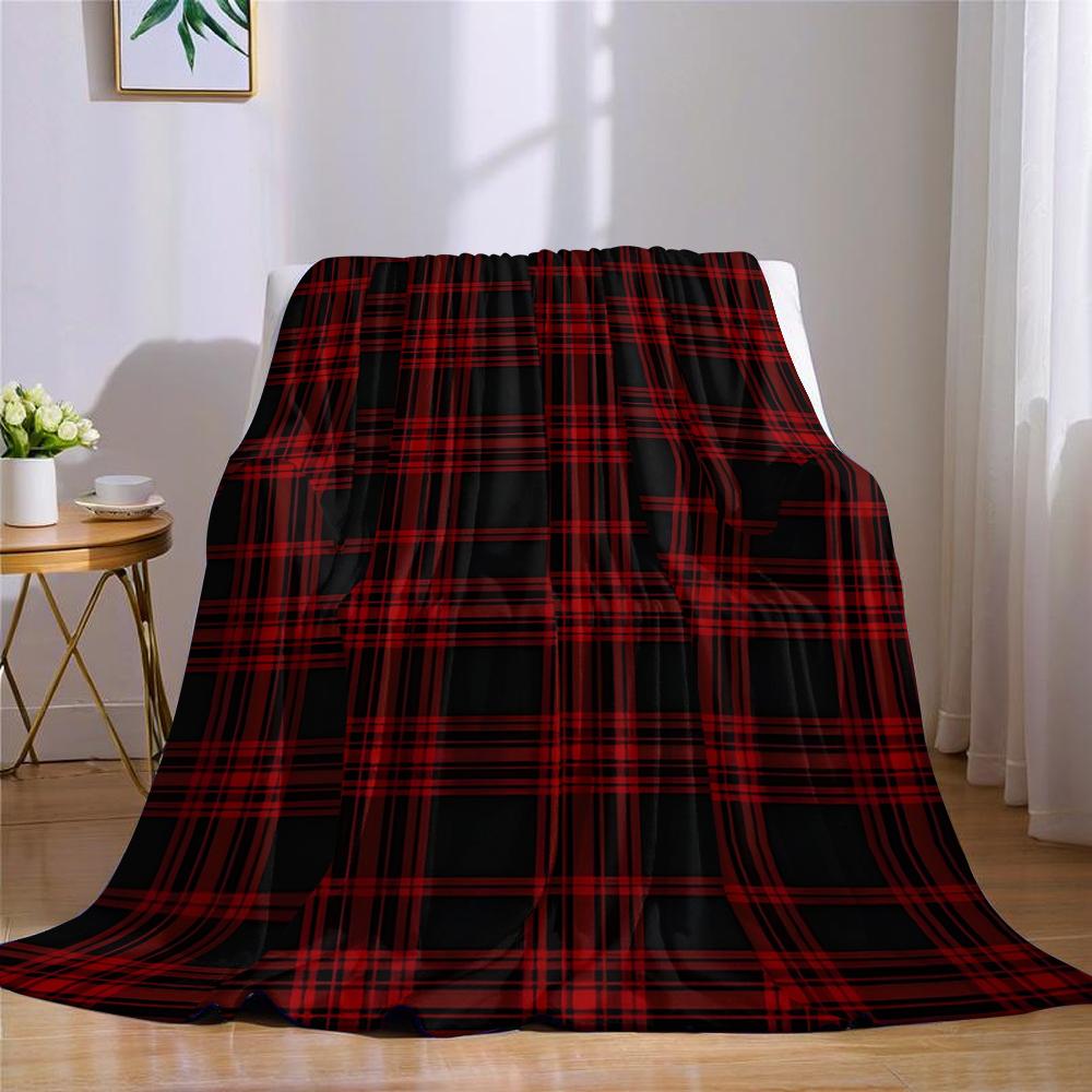 Scharlachrotes Karomuster Flanelldecke Warm Weich Halloween Weihnachten Sofa Warm Gemütlich Dekoratives Dekor Geschenk für Alle Jahreszeiten