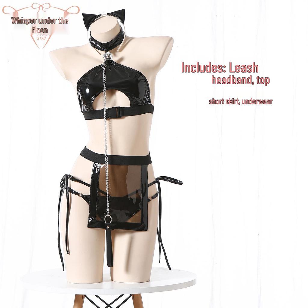 Sexy Patent Leather Catwoman Lingerie Set - Anime Bunny Girl Tease