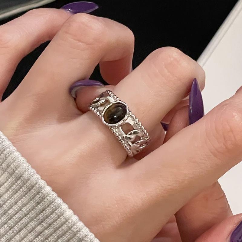 New Tiger'S Eye Stone Ring Opening Adjustable Accessories Niche Design Advanced Sense Index Finger Ring Women