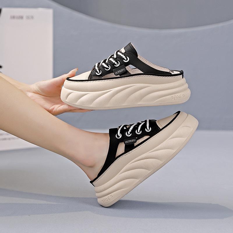 Little White Shoes Schoolgirl Summer New One-pedal Lazy Shoes Versatile Thick-soled Bag Head Half Slippers A15