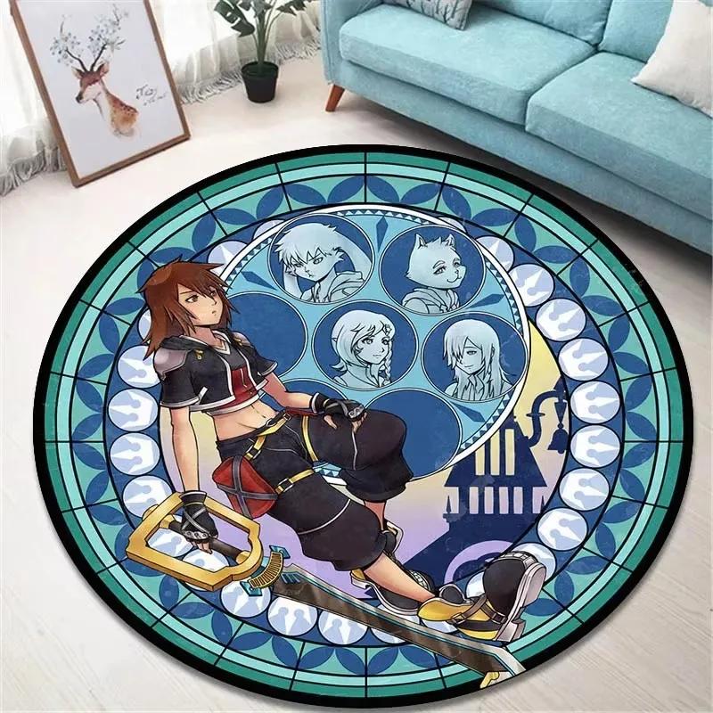 Kingdom Hearts Round Area Rug Anime Gaming Carpet Non Slip Floor Mat Bedroom Decor Soft Gift For Gamer Kids