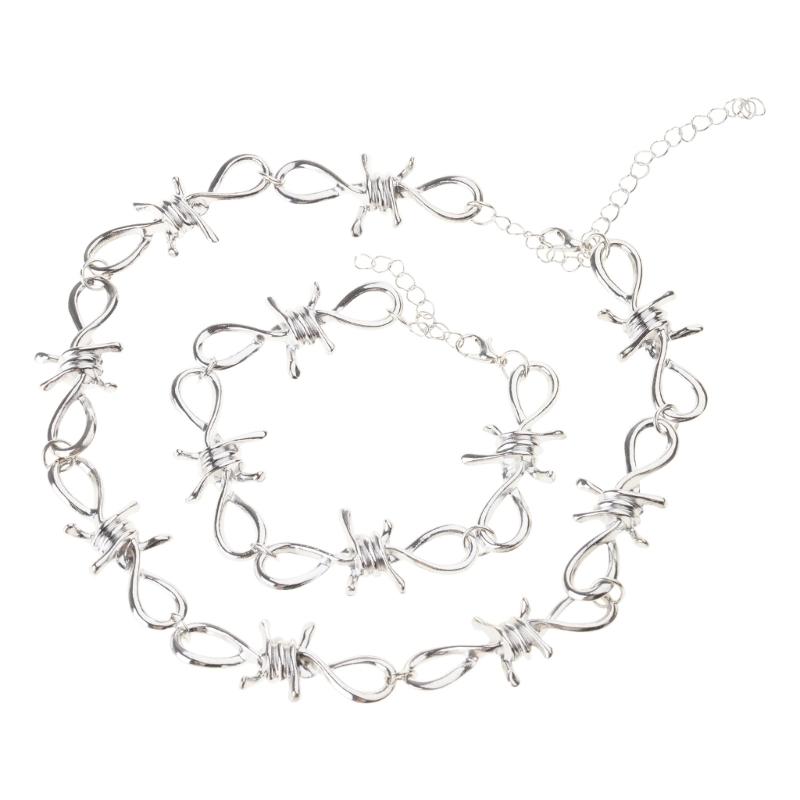 Personalized Men's Jewelry Set Alloy Barbed Wire Brambles Bracelet Necklace Decor Festival Gift for Halloween Birthday