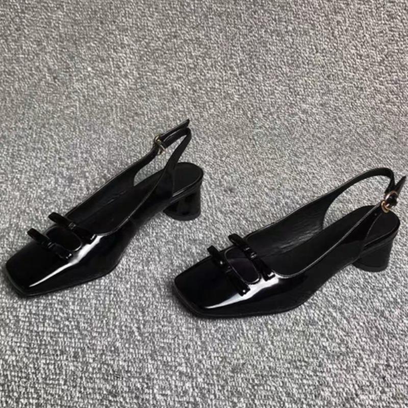 Spring and Summer New Fashion Block Heel Single Shoes Women's Shallow Bow Double Belt Buckle Mary Jane Shoes