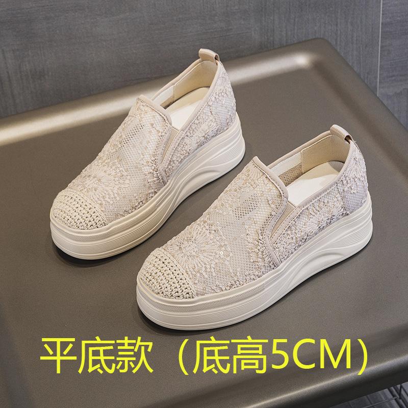 

30021 Invisible inner height increase muffin thick-soled fisherman shoes summer lace mesh breathable casual loafers women s shoes 39
