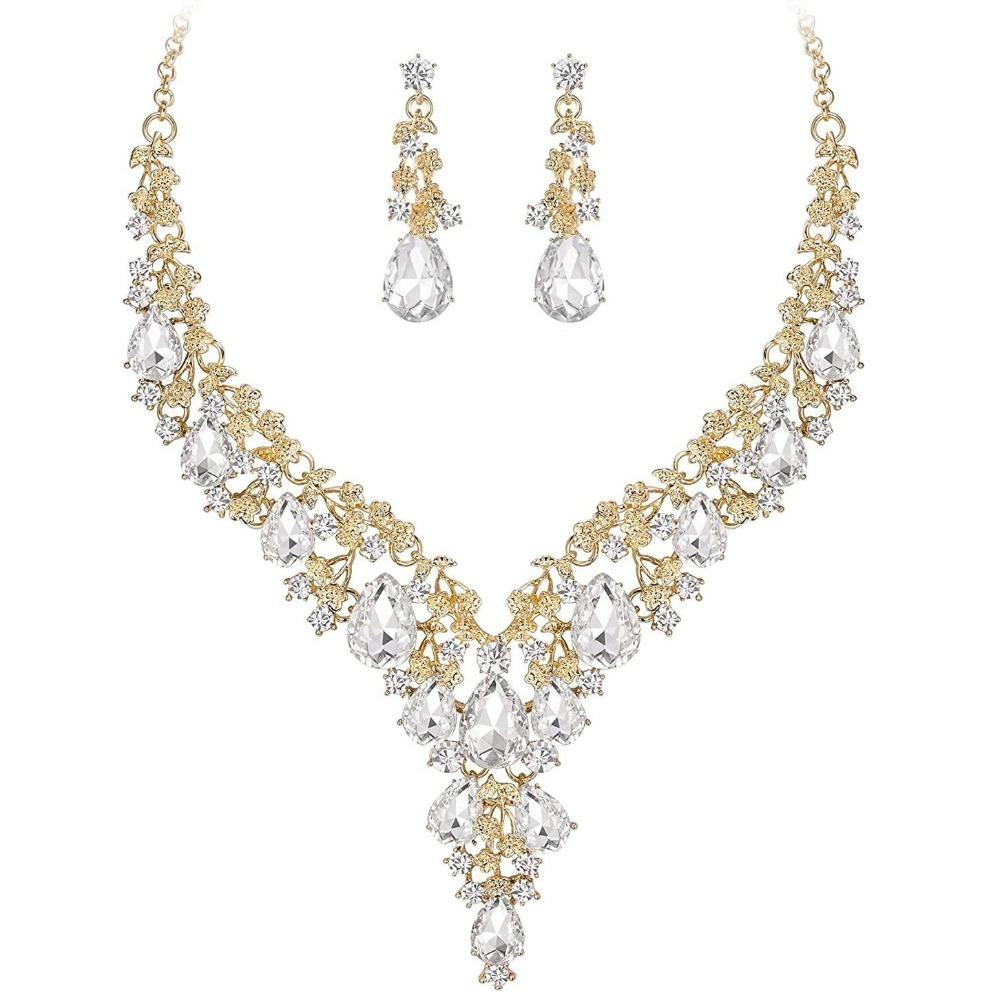 Sparkling Crystal Necklace Earrings Rhinestone Bridal Jewelry Set Bridal Wedding