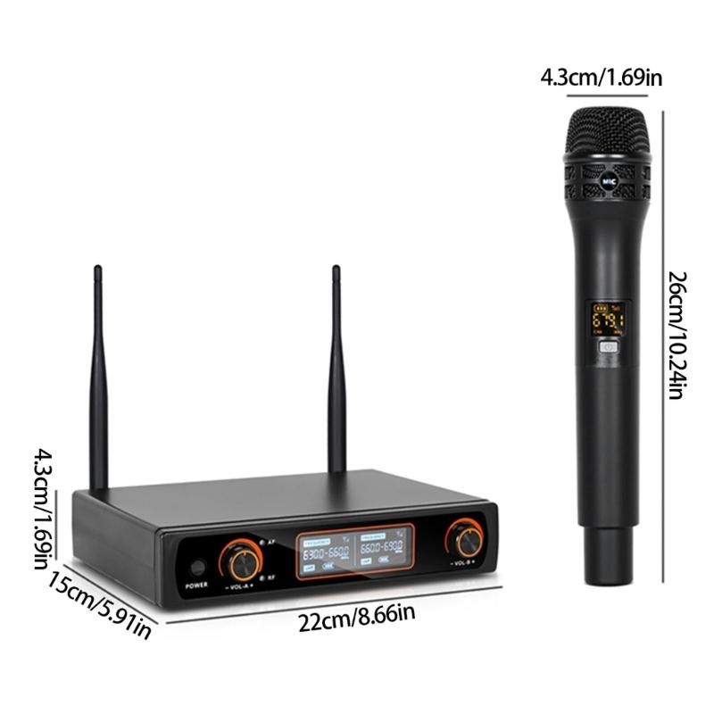 Twin Wireless Mics Frequency Modulator Set For Karaoke And Event Stable FM Signal Transmission Durability Construction