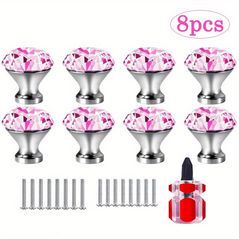 4/8 Stück Klare Rosa Runde Diamant Glas Knöpfe, Kristall Möbelgriffe mit Schrauben & Schraubendreher für Schubladen & Schränke