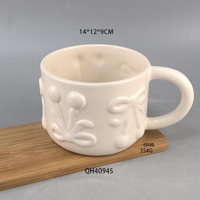 High Value And Cute~ Milk Fufu Bow Ceramic Mug Household Breakfast Cup Pure Erotic Couple Large Capacity Cup 601-700ml