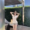 White v-neck short-sleeved front shoulder T-shirt women's summer basic slim-fit inner Spice Girl simple and thin bottoming shirt top