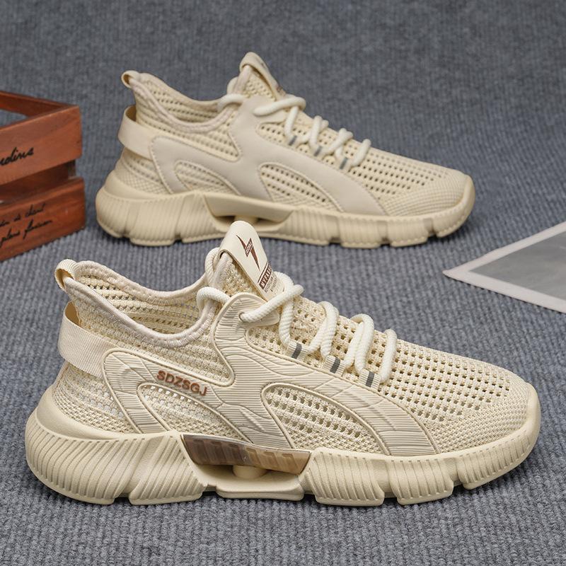 Solid color sports shoes men's summer mesh cloth surface fly-woven breathable youth non-slip comfortable jogging shoes outdoor men's shoes