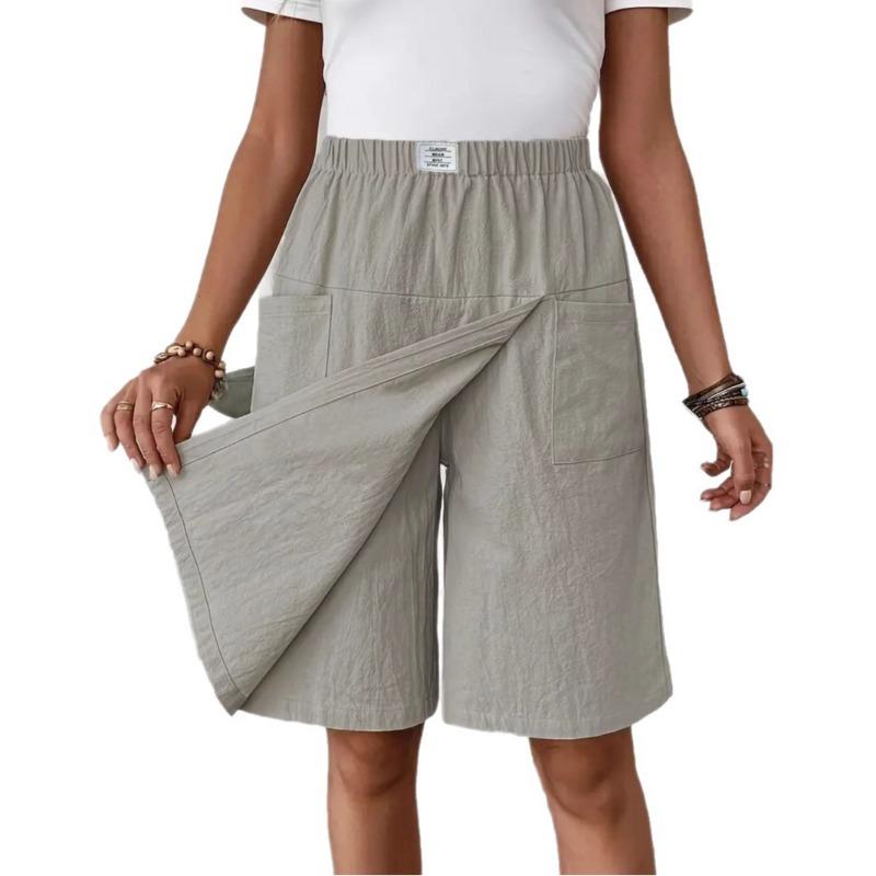 Summer Women's Pockets Casual Shorts Skirts Fashion Loose Shorts Casual Simple Solid Color Straight Leg Short Pants Vintage Simple Short Trousers