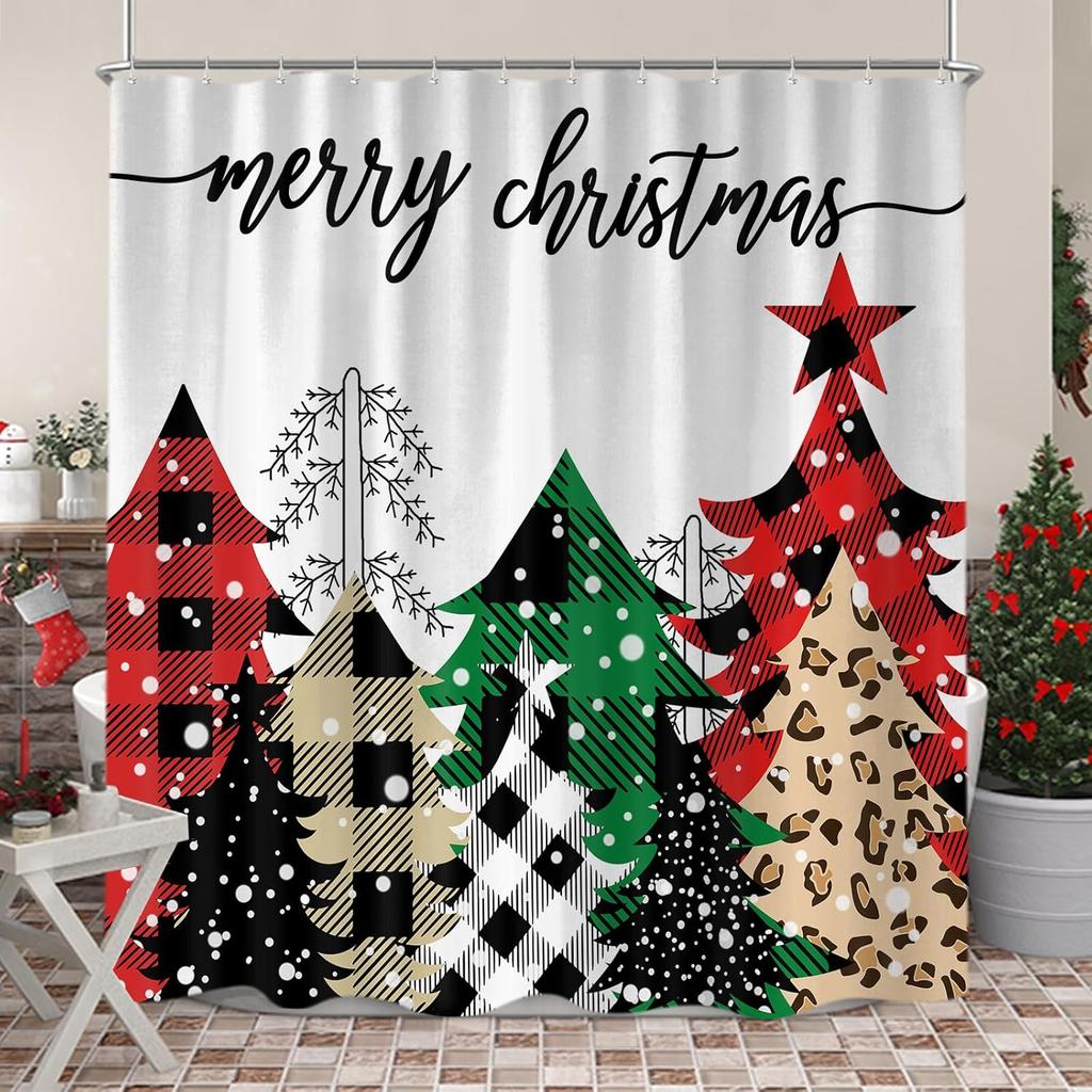 Blue Christmas Snowflake Shower Curtain, Winter Forest Deer Fabric Shower Curtains Set For Bathroom Decoration With Hooks Cute