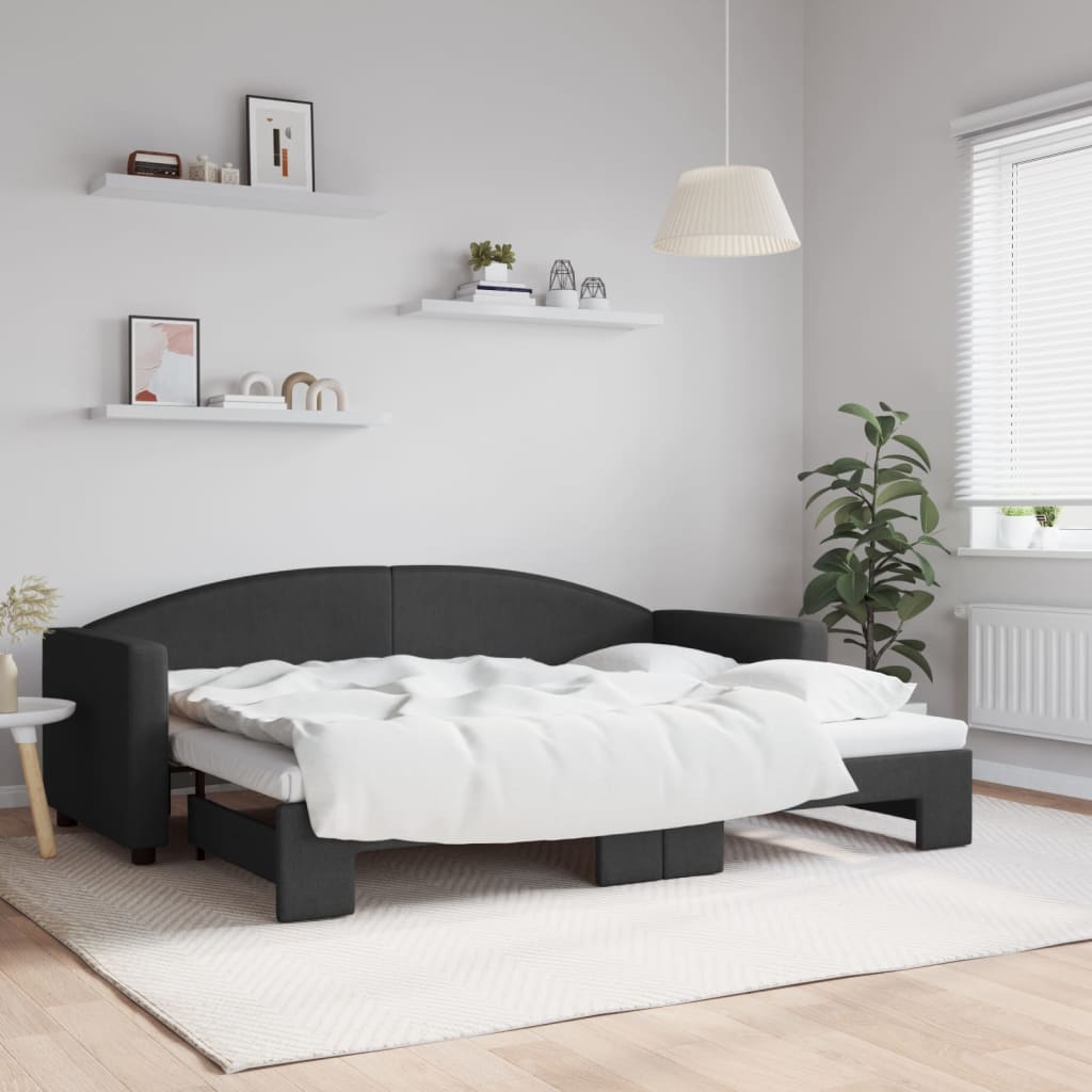 Extendable Daybed Black 80 X 200 Cm Fabric