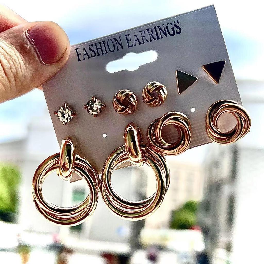 Gold-Pearl Punk Hoop Earrings Set for Women