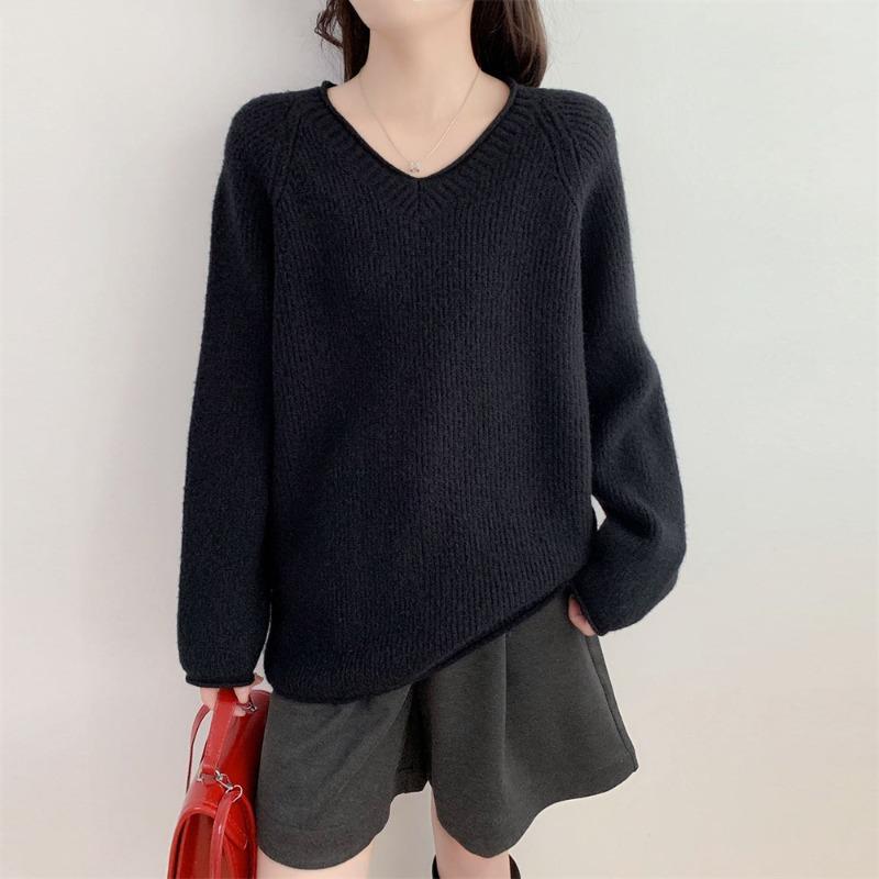 

Повседневный женский пуловер с воротником-сердечком, с открытыми плечами, осенне-зимний, новый, с длинным рукавом, свободный, ленивый, вязаный свитер-топ average size чёрный