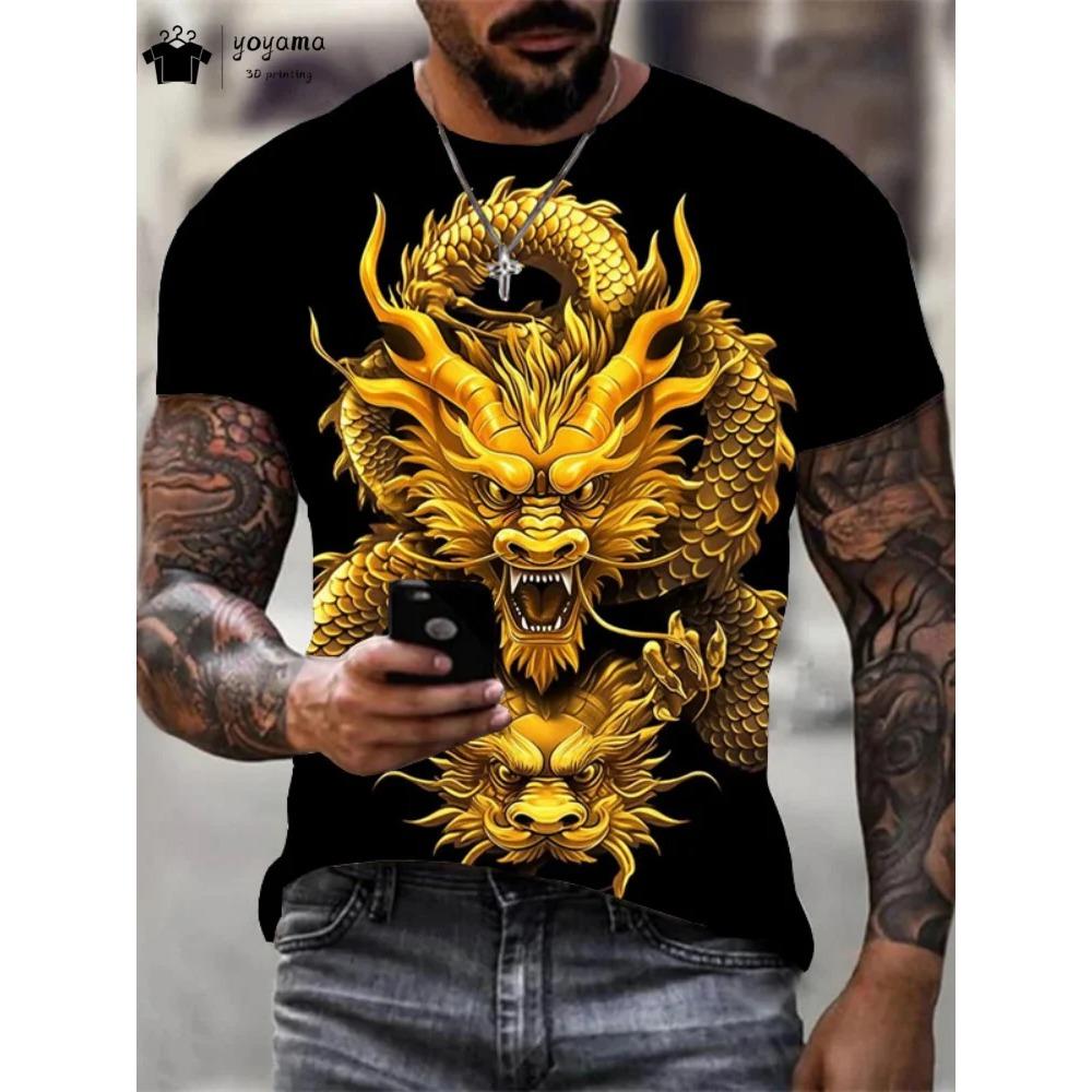 3D Dragon Graphic T-Shirts Summer Outdoor Trend Clothing Fashion Breathable Hundred Round Neck Men's T-Shirts