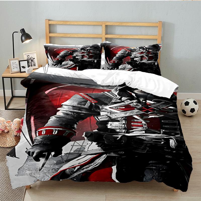 3PCS Assassin Bedding Set Printed Duvet Cover Closure Includes 1 Duvet Cover & 2 Pillowcases for All Seasons Bedroom Decor