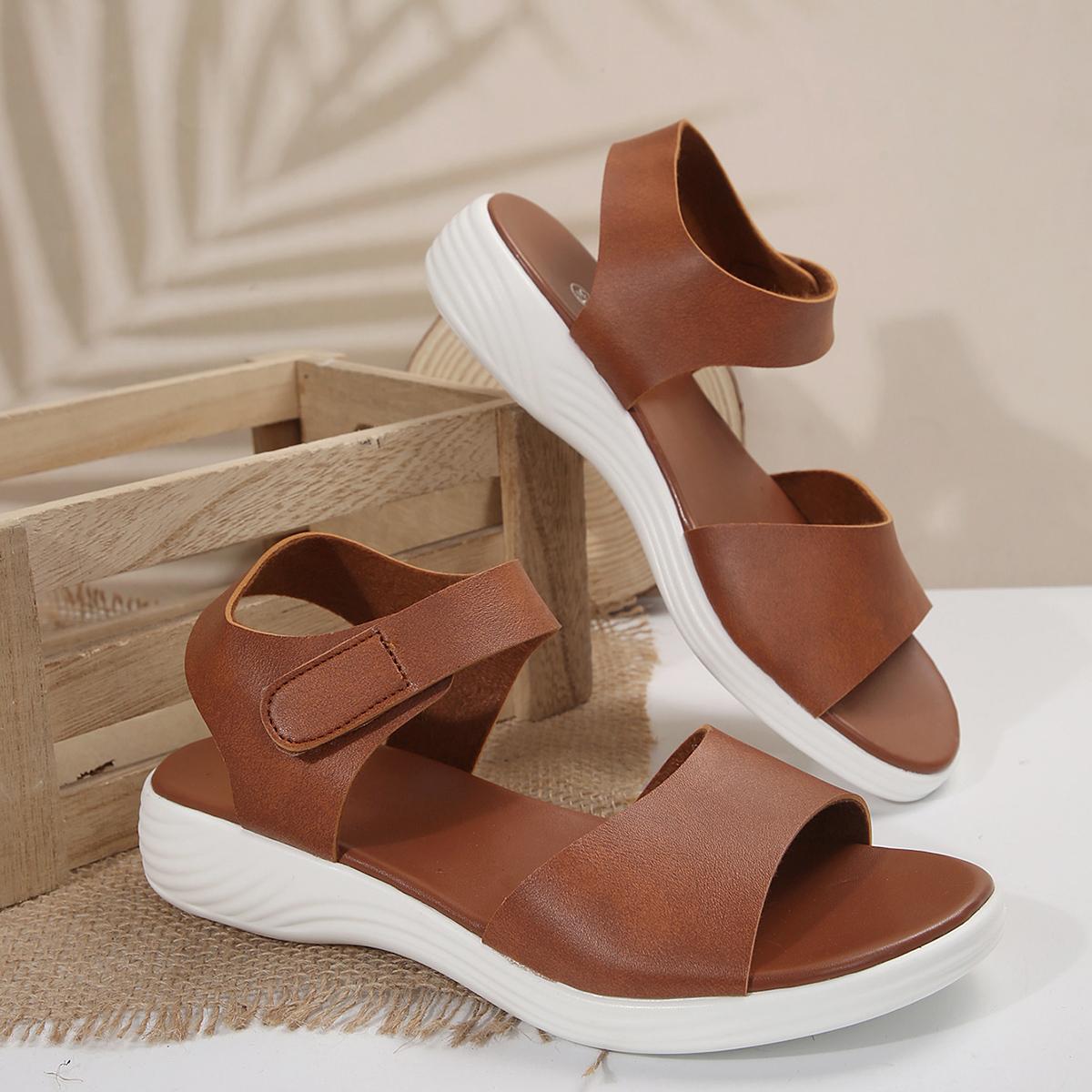 

мода 2024 летние сандалии для путешествий женские сандалии подошва однотонные универсальные прочные сандалии женские уличные пляжные тапочки толстая подошва 36 шоколадный