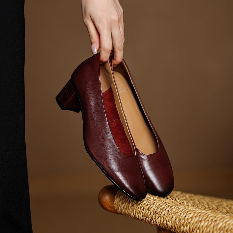 Fashion 2025 New Fashion Retro Women Pumps Shoes Chunky High Heels Spring Elegant Summer Round Toe Casual Shoes Woman Black Size 34-40